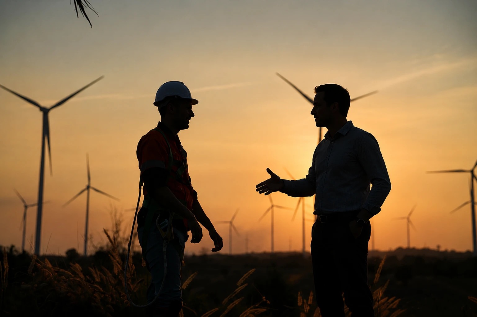 Un dirigeant et un partenaire Joya sur un site équipé en solaire